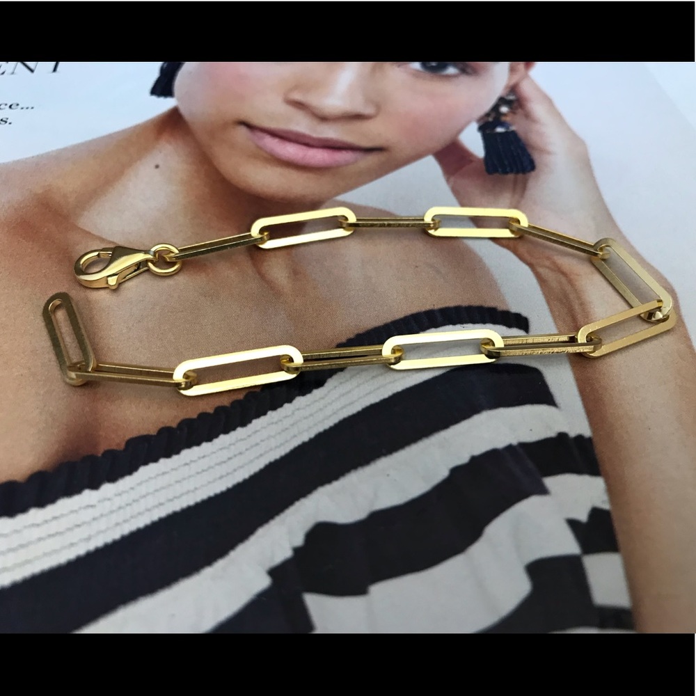 Paper clip linked chain bracelet,gold paper clip